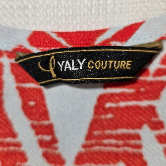 Sz XS YALY COUTURE Eggshell Blue Red Branch Print Crepe Short-sleeved Wrap Dress - Picture 4 of 7